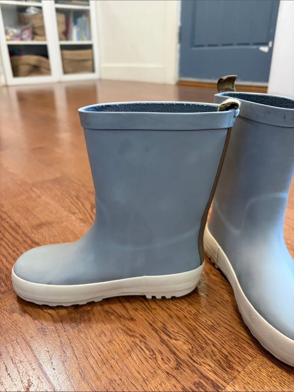 Rylee + Cru Pale Blue Kids Rain Boots with Cream Soles